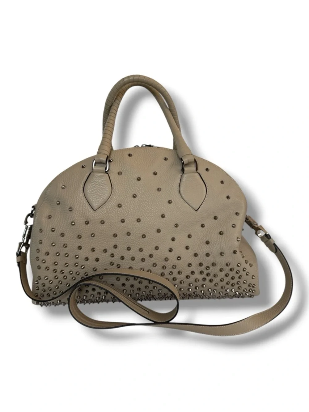 Christian Louboutin Taupe Studded Dome Satchel